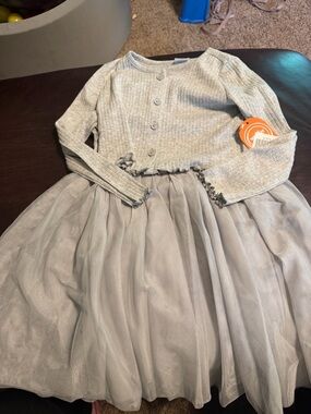 wonder nation Gray Tulle Long Sleeve Formal Dress